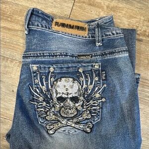 Platinum plush Women's Skull Embellished Denim